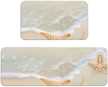 Beach Starfish Print Kitchen Mats 2Pcs Non-Slip Waterproof
