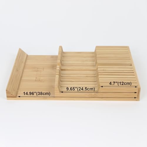 Bamboo In-Drawer Knife Block Organizer Holds 16 Knives 1 Sharpening Steel