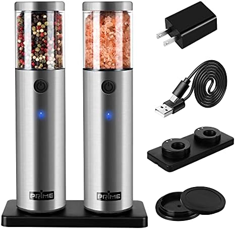 PrimeNew electric salt and pepper grinder set rechargeable with LED light
