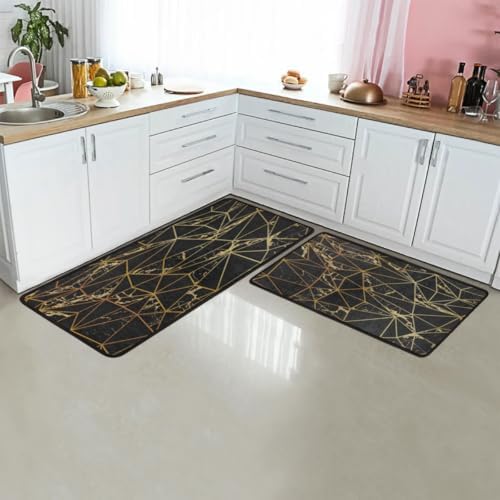 Marble Gird Pattern Kitchen Rugs Set of 2 - 17x29 17x47 inch