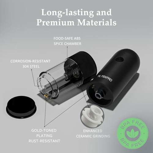 TLYSXPRO USB Rechargeable Salt Pepper Grinder Set Electric Salt Shakers 2 Packs