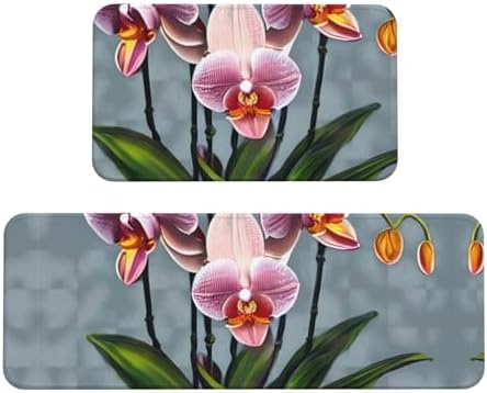 Modern Kitchen Mat with Pretty Printing Non-Slip Waterproof 17x47 17x29 inch Set
