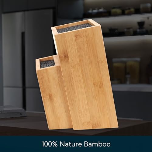 Bamboo Universal Knife Block with Detachable Bristles for Safe Storage
