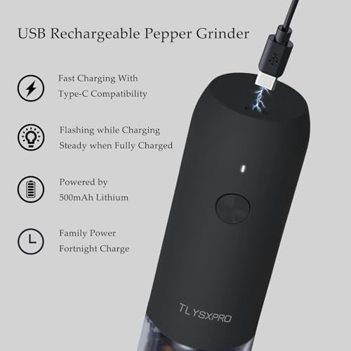 TLYSXPRO USB Rechargeable Salt Pepper Grinder Set Electric Salt Shakers 2 Packs