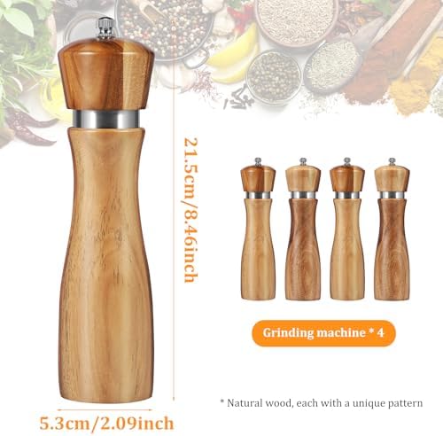 RVEFOT 4-Piece Acacia Wood Salt Pepper Grinders