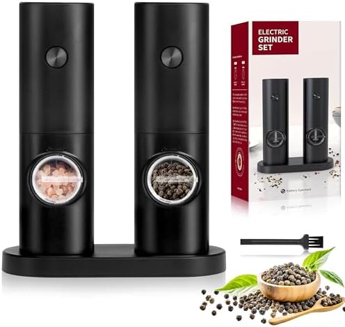 Stylish Electric Salt Pepper Grinder Set Black Adjustable Battery Operated