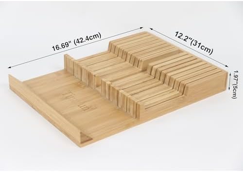 Bamboo In-Drawer Knife Block Organizer Holds 16 Knives 1 Sharpening Steel