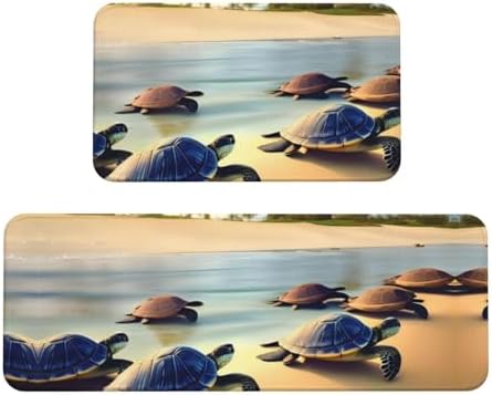 Turtles on the Beach Kitchen Mat - Durable Waterproof