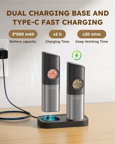 Gravity Electric Salt and Pepper grinder Set with USB Rechargeable Function