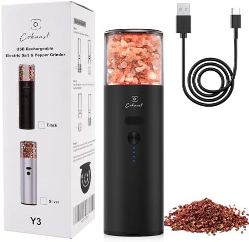 COKUNST Electric Pepper Grinder with Light and USB Rechargeable