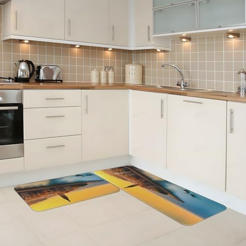 Sunset in Barcelona Kitchen Floor Mats Set of 2