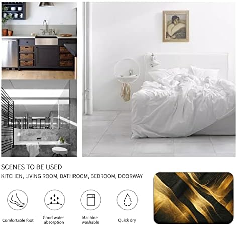 Flannel Rug 40x60cm Luxury Soft Kitchen Mat withGolden Wave Design