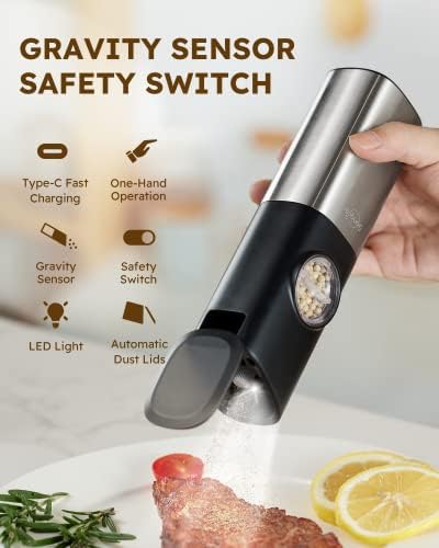Gravity Electric Salt and Pepper grinder Set with USB Rechargeable Function