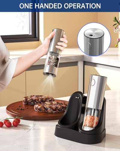 Electric Salt Pepper Grinder Set with 2-Speed LED Light Rechargeable Hygienic