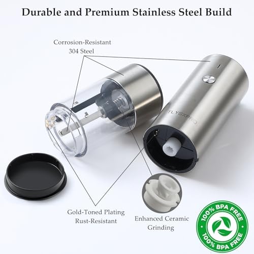 Quicky Electric Salt and Pepper Grinder Set Stainless Steel USB Rechargeable Highlighting Features