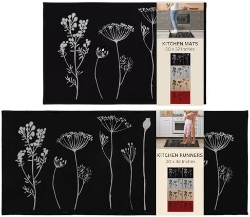 Set of Two Ewool Effect Kitchen Mat Runner 100 Polyamide Machine Washable BlackGray