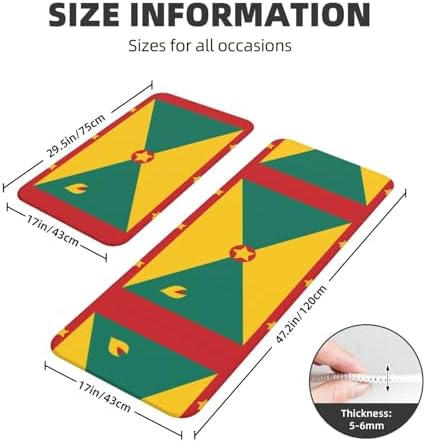 JxWCher Flag of Grenada Print Non-Slip Kitchen Rugs 2 Set