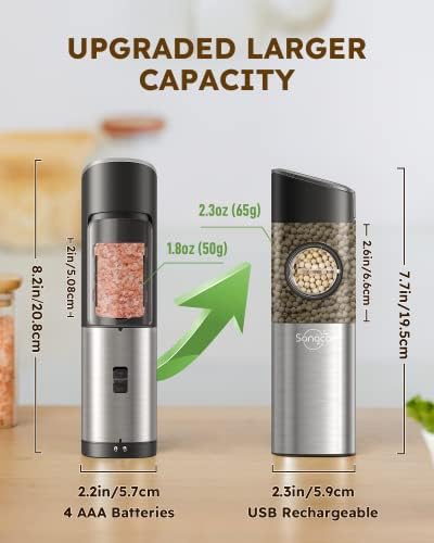 Gravity Electric Salt and Pepper grinder Set with USB Rechargeable Function