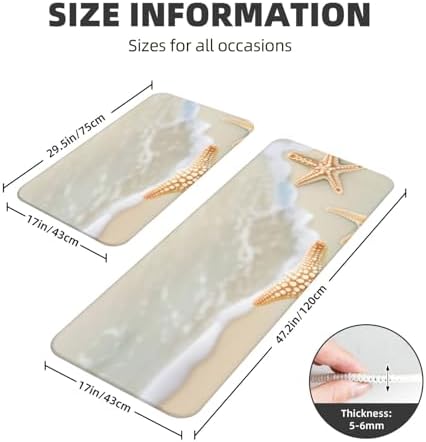 Beach Starfish Print Kitchen Mats 2Pcs Non-Slip Waterproof
