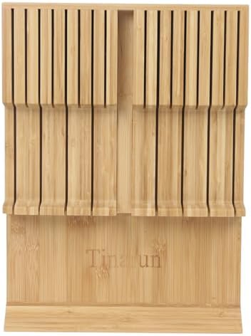 Bamboo In-Drawer Knife Block Organizer Holds 16 Knives 1 Sharpening Steel