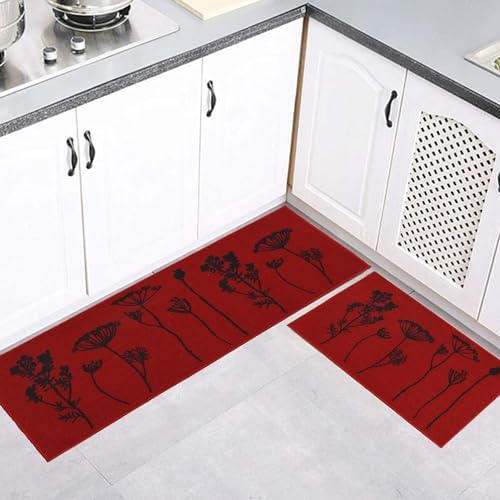Luxury Wool Effect Kitchen Mat and Runner in RedBlack