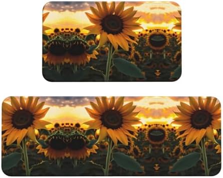 JxWCherFarm Sunflower Kitchen Mats Set of 2 Non-Slip Waterproof 17x4717x29