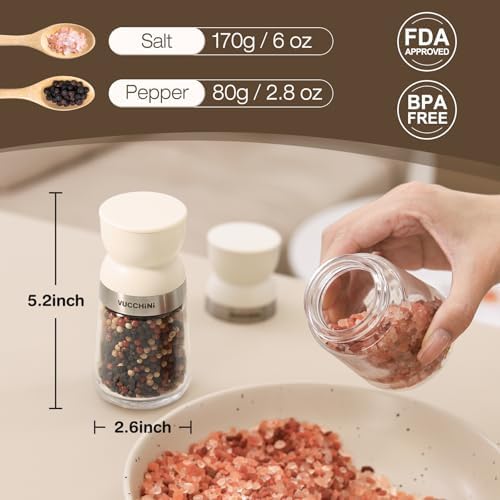 VUCCHINI Salt Pepper Grinder Set - Adjustable Coarseness