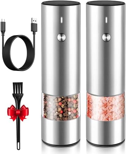 Premium Electric Salt Pepper Grinder Set - USB Rechargeable Durable