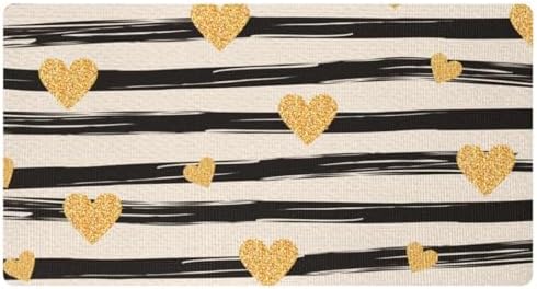 Stripes Golden Hearts Kitchen Mat