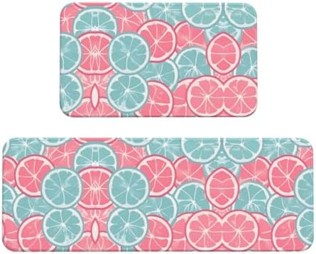 Relaxing Pink Blue Citrus Kitchen Mat with Non-Slip Waterproof Design