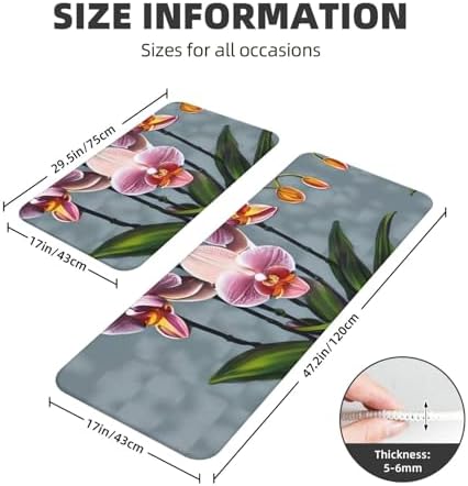 Modern Kitchen Mat with Pretty Printing Non-Slip Waterproof 17x47 17x29 inch Set