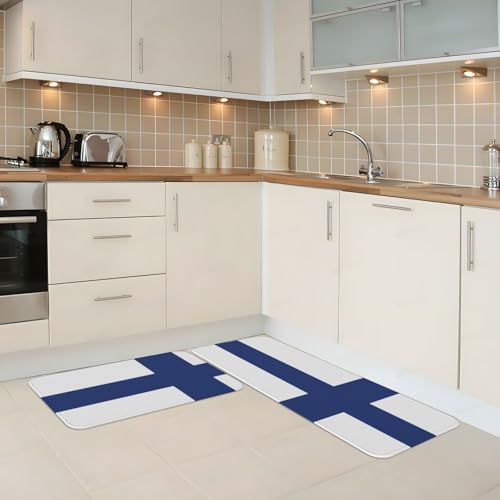 JxWCher Finnish Flag Kitchen Mats 2 Set