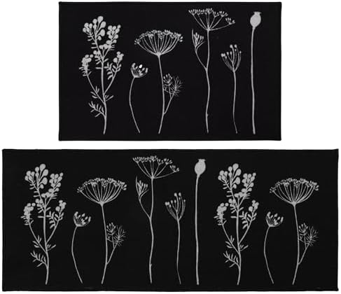Set of Two Ewool Effect Kitchen Mat Runner 100 Polyamide Machine Washable BlackGray