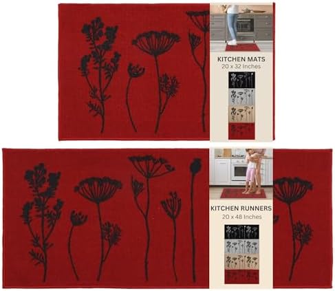 Luxury Wool Effect Kitchen Mat and Runner in RedBlack