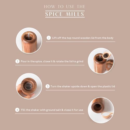 Simple Modern Acacia Wood Manual Refillable Salt Pepper Set