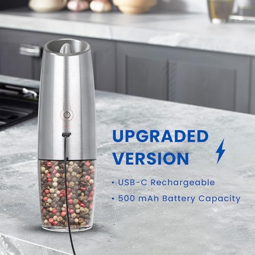 Rechargeable Electric Salt Pepper Grinder Set 2-Pack Silver
