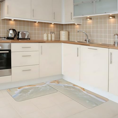 Beach Starfish Print Kitchen Mats 2Pcs Non-Slip Waterproof