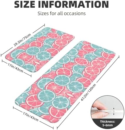 Relaxing Pink Blue Citrus Kitchen Mat with Non-Slip Waterproof Design