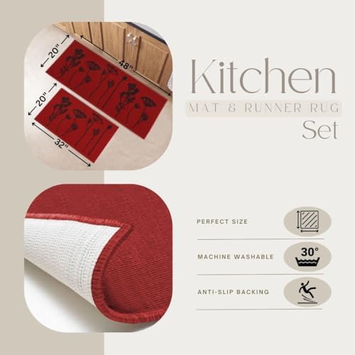 Luxury Wool Effect Kitchen Mat and Runner in RedBlack