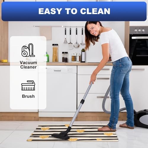 Stripes Golden Hearts Kitchen Mat
