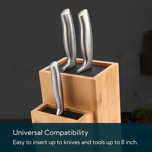 Bamboo Universal Knife Block with Detachable Bristles for Safe Storage