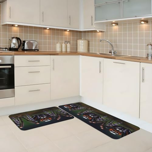 Tropical Rainforest Spiders Kitchen Mats 2 Sets Non-Slip Waterproof