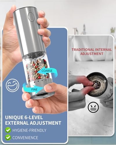 Electric Salt Pepper Grinder Set with 2-Speed LED Light Rechargeable Hygienic