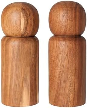 Simple Modern Acacia Wood Manual Refillable Salt Pepper Set