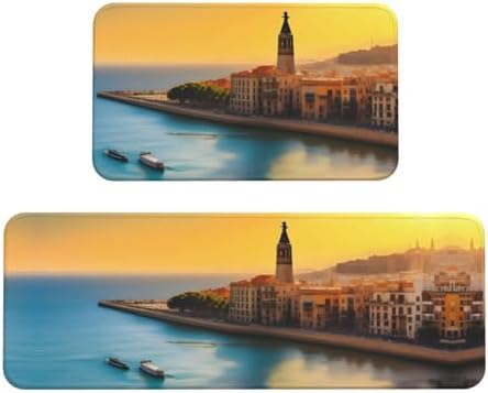 Sunset in Barcelona Kitchen Floor Mats Set of 2