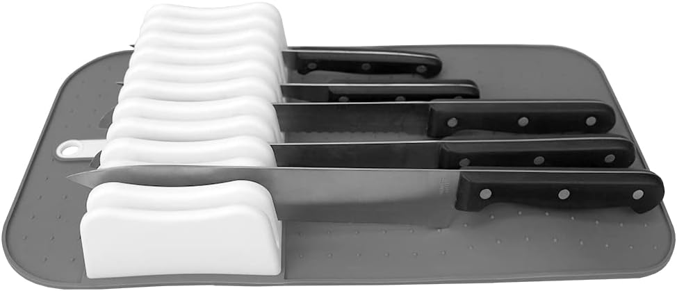 Perfect for Storage 11 Slot Knife Mat GreyWhite