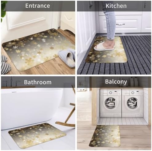 Gold Silk Christmas Print Flannel Anti-Slip Mat 16x24-inch