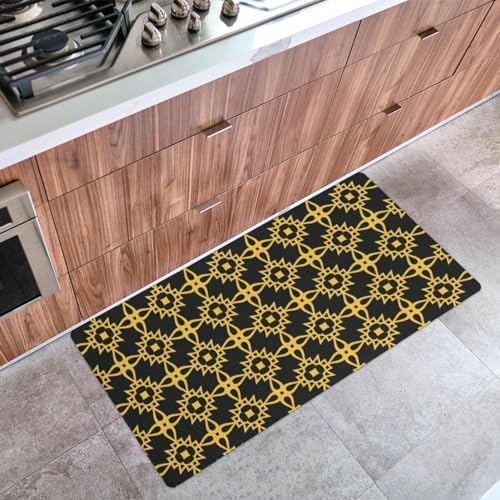 RODAILYCAY Golden Geometric Pattern Kitchen Mat