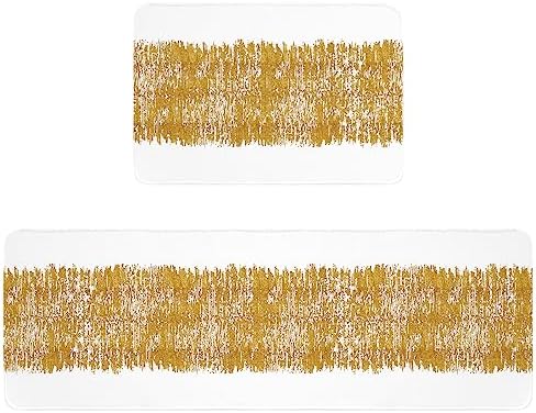 Chucoco Abstract Gold Striped Area Rugs Set - 2-Piece