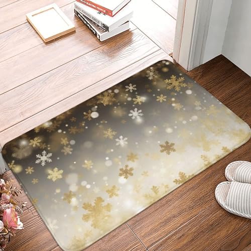 Gold Silk Christmas Print Flannel Anti-Slip Mat 16x24-inch